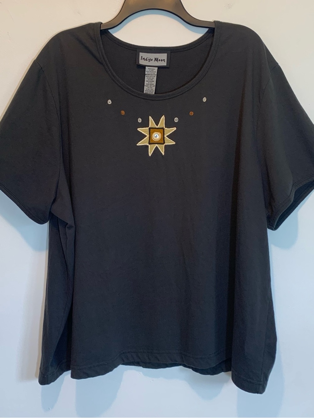 Vintage Indigo Moon Embroidered Black T-Shirt Sun & Stars 3X